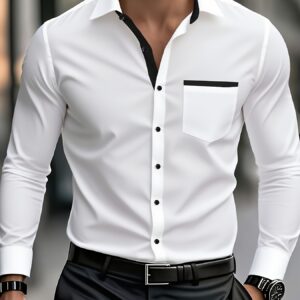 chemise homme manches longues unie pour affaires décontractée avec poche. couleurs contrastées