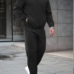 ensemble sportif décontracté pour homme, tenue extérieure tendance avec poches, cordon, fermeture Éclair, , style athlétique, coupe regular, tissu tissé