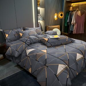 ensemble de 3 pièces, housse de couette à rayures dorées et imprimé triangulaire, douce, confortable et respirante, idéale pour décorer les chambres, les chambres d'amis et les résidences scolaires. comprend 1 housse de couette + 2 taies d'oreiller, housse de couette sans garniture