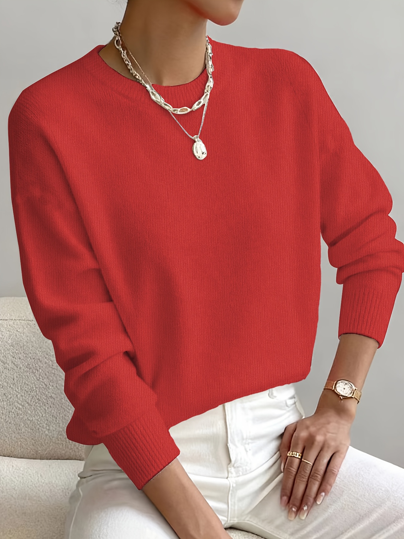 magasin spécialisé en pulls, vente exclusive de pulls nouveau design "impression 2d effet broderie" vêtements de détente, pull femme col rond manches longues en tissu fin, légèrement Élastique, polyvalent, confortable et doux magasin spécialisé en pulls, vente exclusive de pulls nouveau design "impression 2d effet broderie" vêtements de détente, pull femme col rond manches longues en tissu fin, légèrement Élastique, polyvalent, confortable et doux