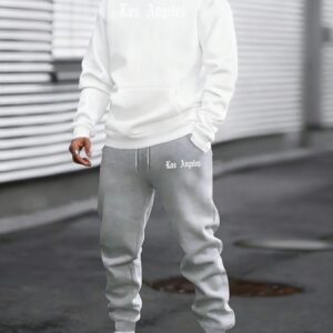 ensemble sweat à capuche et jogging homme imprimé los angeles | tenue décontractée automne/hiver avec motto, manches longues, coupe ample confortable, tissu légèrement extensible