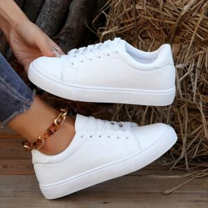 chaussures de sport légères pour femmes lacets bas, dessus synthétique, doublure en tissu respirant et semelle en caoutchouc durable pour une confort toute la journée chaussures noires polyvalentes pour tenues décontractées, baskets pour femmes, chaussures confortables, design de chaussures élégant, intérieur doublé en tissu