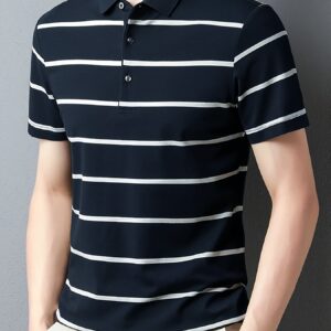 chemise de golf à manches courtes rayée et color block pour hommes, idéale pour les loisirs d'été en plein air, un excellent cadeau pour les hommes