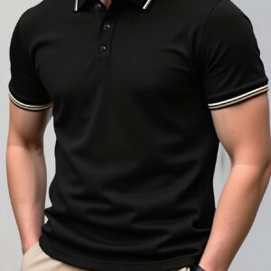 chemise homme manches courtes Été tissu respirant et doux uni avec col et encolure côtelée, lavable en machine, tenue décontractée et business casual pour vacances, bureau essentiel polyvalent de la garde robe estivale