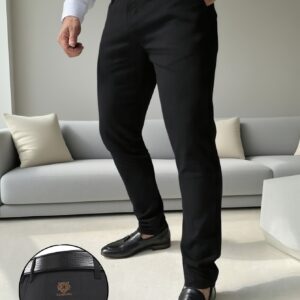pantalon de costume extensible pour hommes toutes saisons, polyvalent pantalon long léger décontracté d'affaires avec broderie de tigre animal