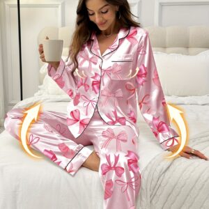 pyjama féminin charmant à pois colorés avec imprimé nœud et col revers