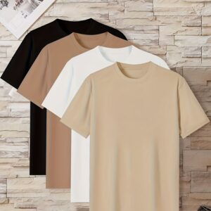 lot de 4 t shirts à manches courtes unis pour homme, style simple