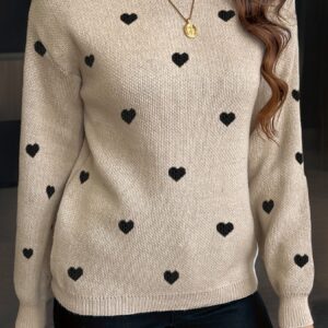 pull femme cœur pour la saint valentin col rond doux et Élastique, manches longues confortables pour automne/hiver, pull Élégant pour tenues décontractées et sorties (lavage à la main)