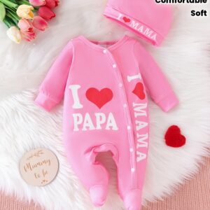ensemble adorable de body et bonnet pour bébé fille "i love papa" avec imprimé alphabet printemps/automne | doux et confortable, col rond, coupe régulière, parfait pour les activités de plein air et les cadeaux