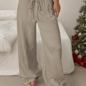 pantalon droit élégant pour femme couleur unie kaki design à faux cordon style décontracté et polyvalent pour printemps, été et automne lavable en machine confortable et adapté aux occasions décontractées et formelles