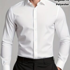 chemise décontractée à manches longues pour homme uni, coupe régulière, simple boutonnage non extensible, tenue d'affaires décontractée pour adulte