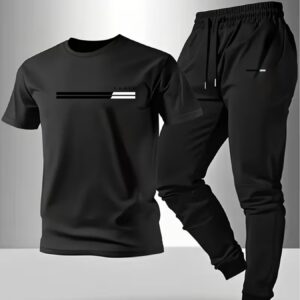 ensemble sportif décontracté homme deux pièces, port toutes saisons, nouveau style manches courtes et pantalon long coupe ample, ensemble jogger tendance, adapté à tous