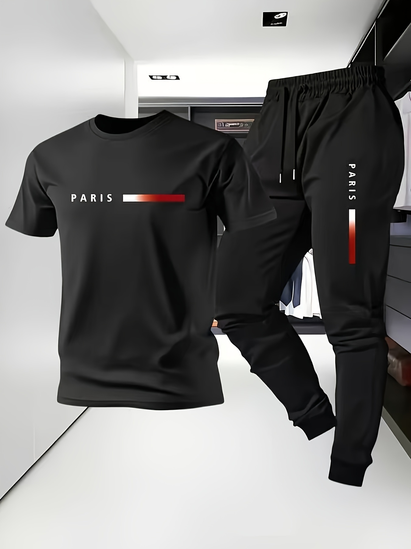 costume décontracté pour homme, ensemble sportif à rayures dégradées parisiennes, tenue athlétique deux pièces pour homme, choix idéal pour les loisirs et sports en plein air toutes saisons. t shirt manches courtes et pantalon long à imprimé parisien, ensemble sportif décontracté 2 pièces avec t costume décontracté pour homme, ensemble sportif à rayures dégradées parisiennes, tenue athlétique deux pièces pour homme, choix idéal pour les loisirs et sports en plein air toutes saisons. t shirt manches courtes et pantalon long à imprimé parisien, ensemble sportif décontracté 2 pièces avec t