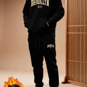 nouveau streetwear américain pour l'automne et l'hiver comprenant un sweat à capuche épais doublé en polaire et un pantalon de survêtement épais, vendu en ensemble deux pièces