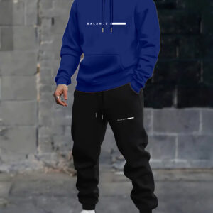 ensemble 2 pièces pour homme : sweat à capuche imprimé + jogging décontracté pour sortie automne/hiver