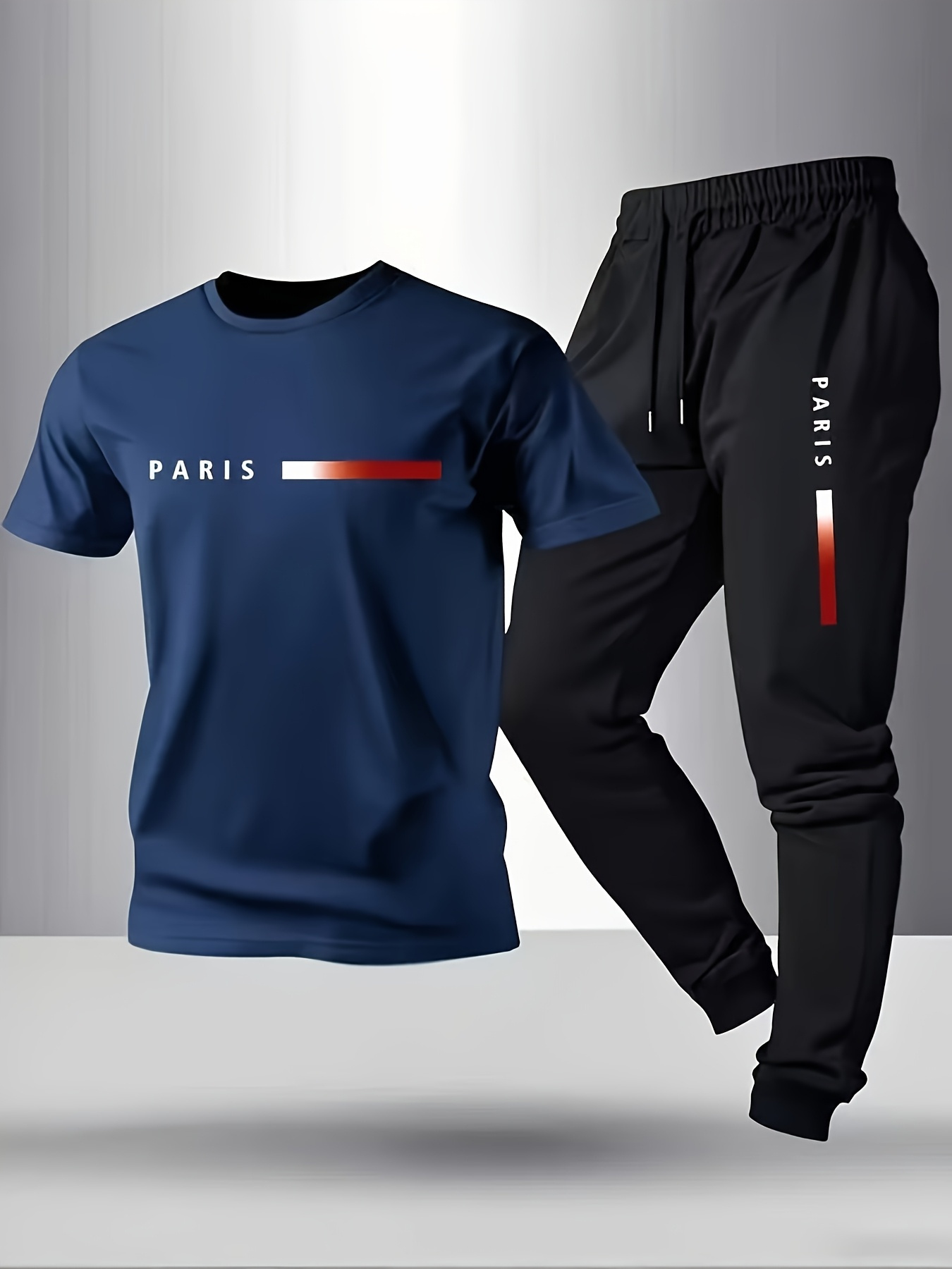 costume décontracté pour homme, ensemble sportif à rayures dégradées parisiennes, tenue athlétique deux pièces pour homme, choix idéal pour les loisirs et sports en plein air toutes saisons. t shirt manches courtes et pantalon long à imprimé parisien, ensemble sportif décontracté 2 pièces avec t costume décontracté pour homme, ensemble sportif à rayures dégradées parisiennes, tenue athlétique deux pièces pour homme, choix idéal pour les loisirs et sports en plein air toutes saisons. t shirt manches courtes et pantalon long à imprimé parisien, ensemble sportif décontracté 2 pièces avec t