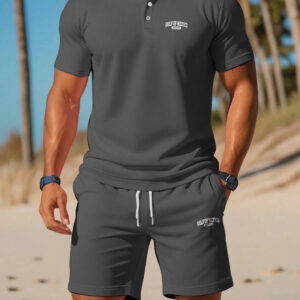 ensemble décontracté homme à manches courtes et shorts unis, tenue d'Été style vacances