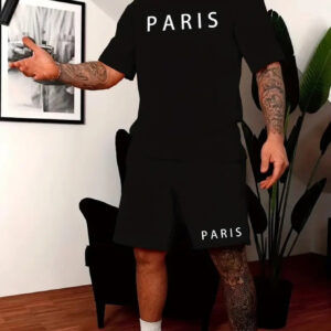 ensemble décontracté sportif pour homme avec t shirt à col rond et imprimé paris deux pièces