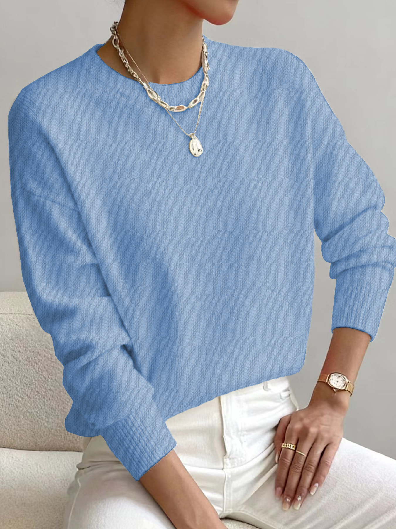 magasin spécialisé en pulls, vente exclusive de pulls nouveau design "impression 2d effet broderie" vêtements de détente, pull femme col rond manches longues en tissu fin, légèrement Élastique, polyvalent, confortable et doux magasin spécialisé en pulls, vente exclusive de pulls nouveau design "impression 2d effet broderie" vêtements de détente, pull femme col rond manches longues en tissu fin, légèrement Élastique, polyvalent, confortable et doux
