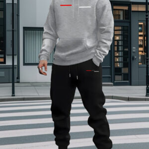 ensemble 2 pièces de sweat à capuche décontracté et sportif pour homme, style premium imprimé